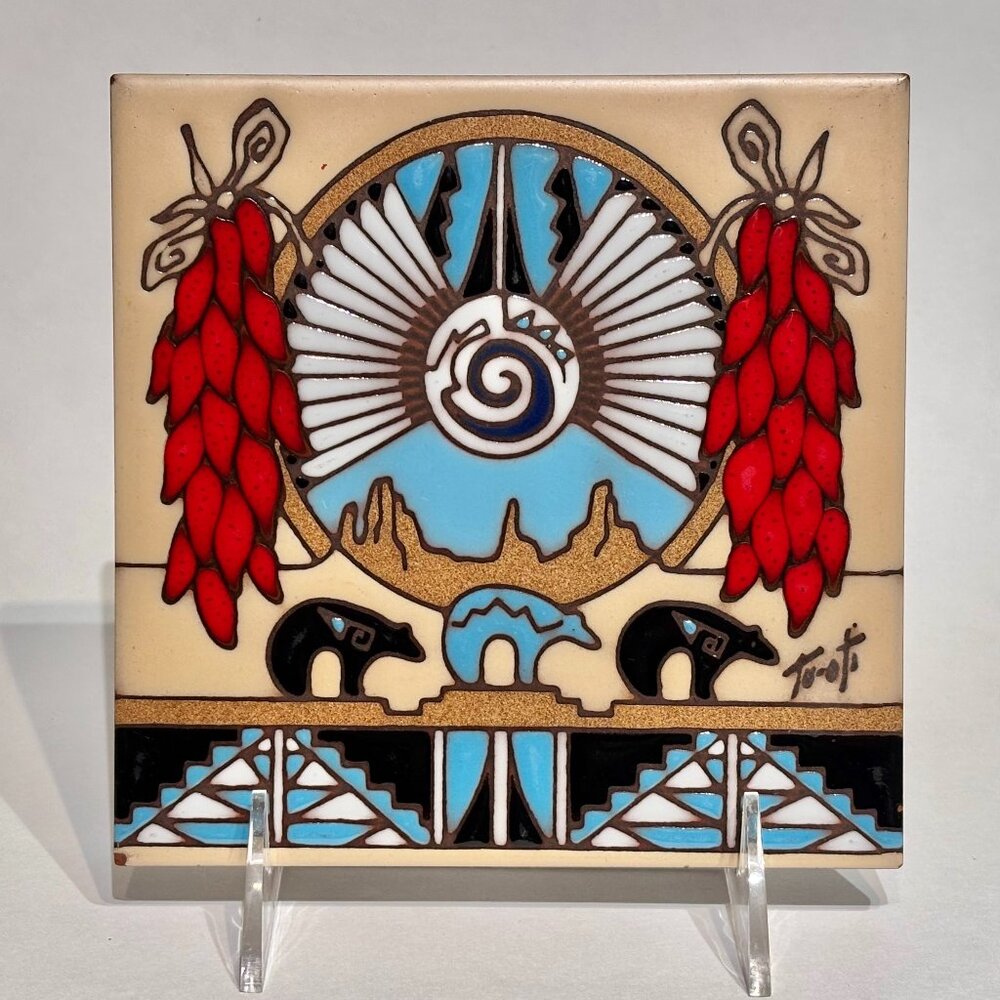 Hand Glazed Earthtones Southwestern Kiln Fired Terracotta Tile Trivet Tu-Oti 6"
